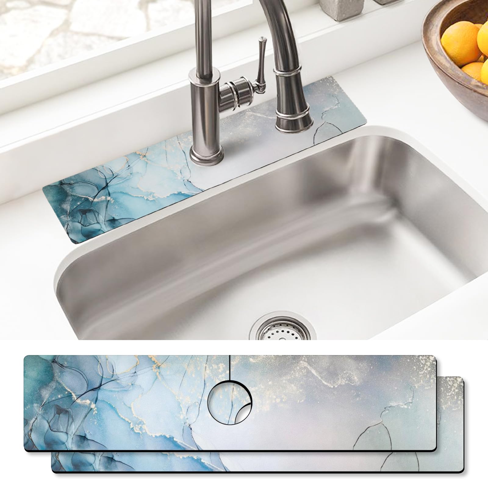 Sink Faucet Absorbing Mat, 2 Pack Drying Mat Around Faucet Sink Splash Guard Behind Faucet Sinkmat For Kitchen Bathroom Island Rv 24 * 5.5 Inch (60 * 14 cm)